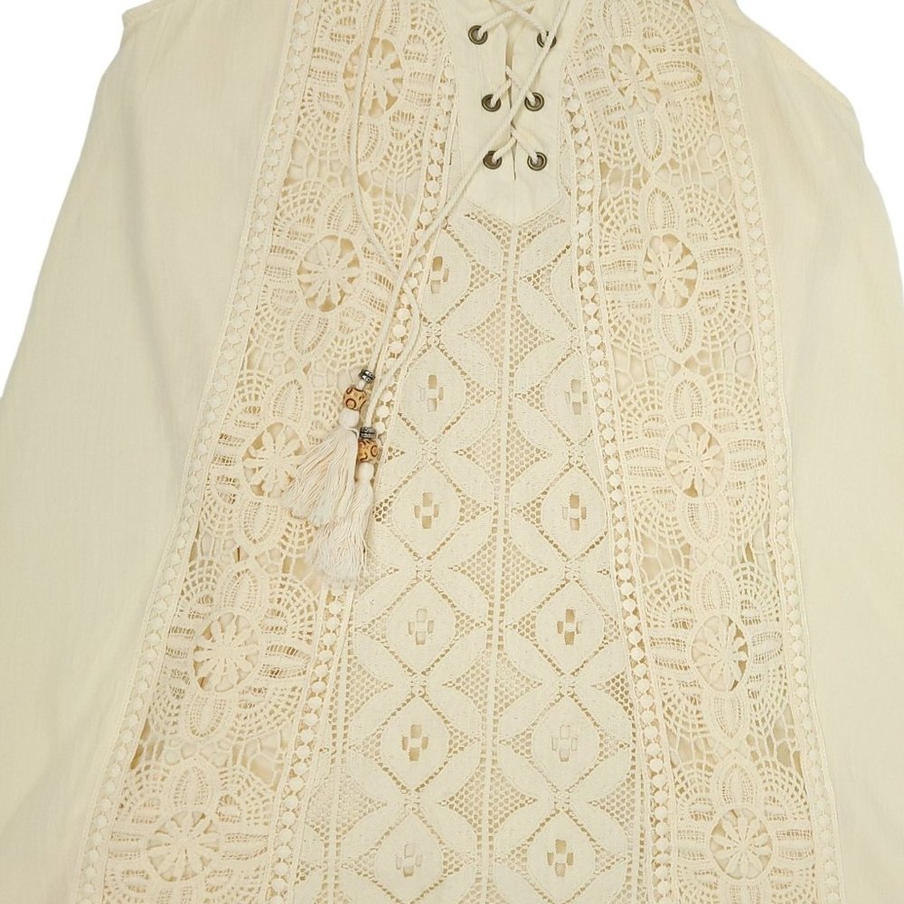 Altard State Lace MIni Dress Womens Size S Lined Sleeveless Fringe Boho Cream - Picture 8 of 14